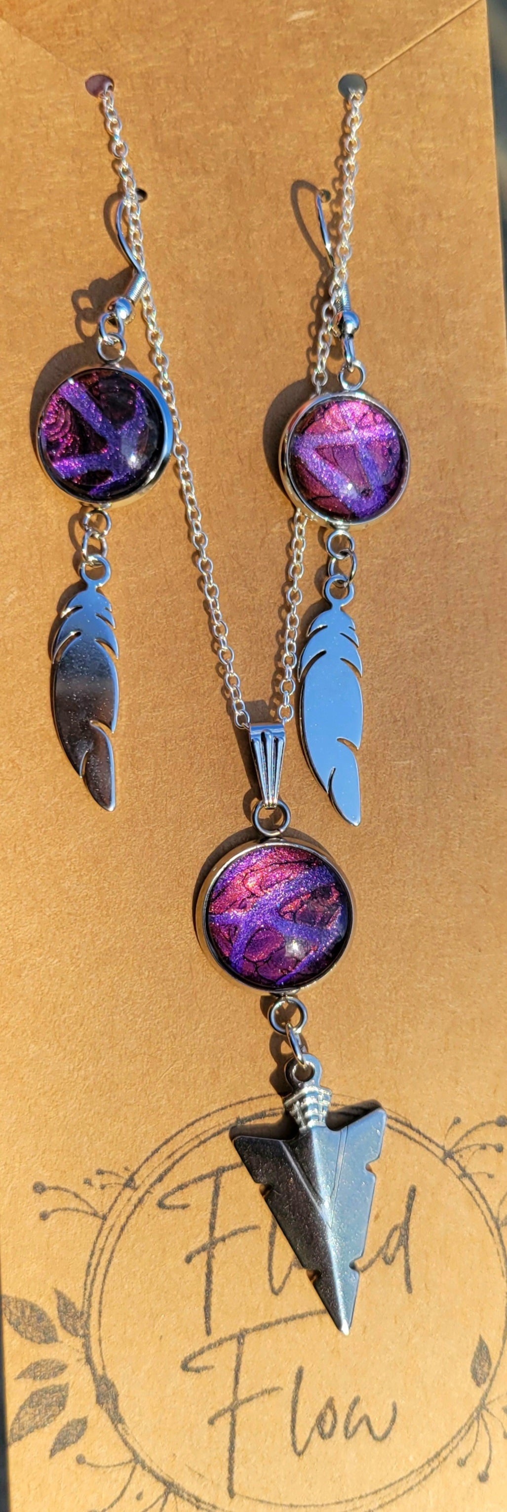 Handmade Fluid Art Earring and Necklace Set