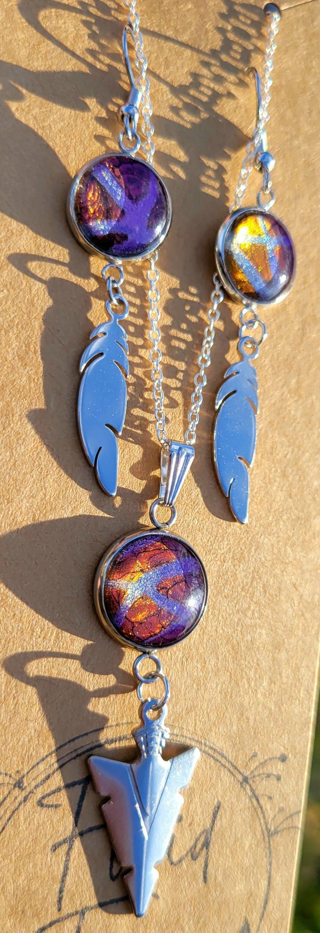 Handmade Fluid Art Earring and Necklace Set