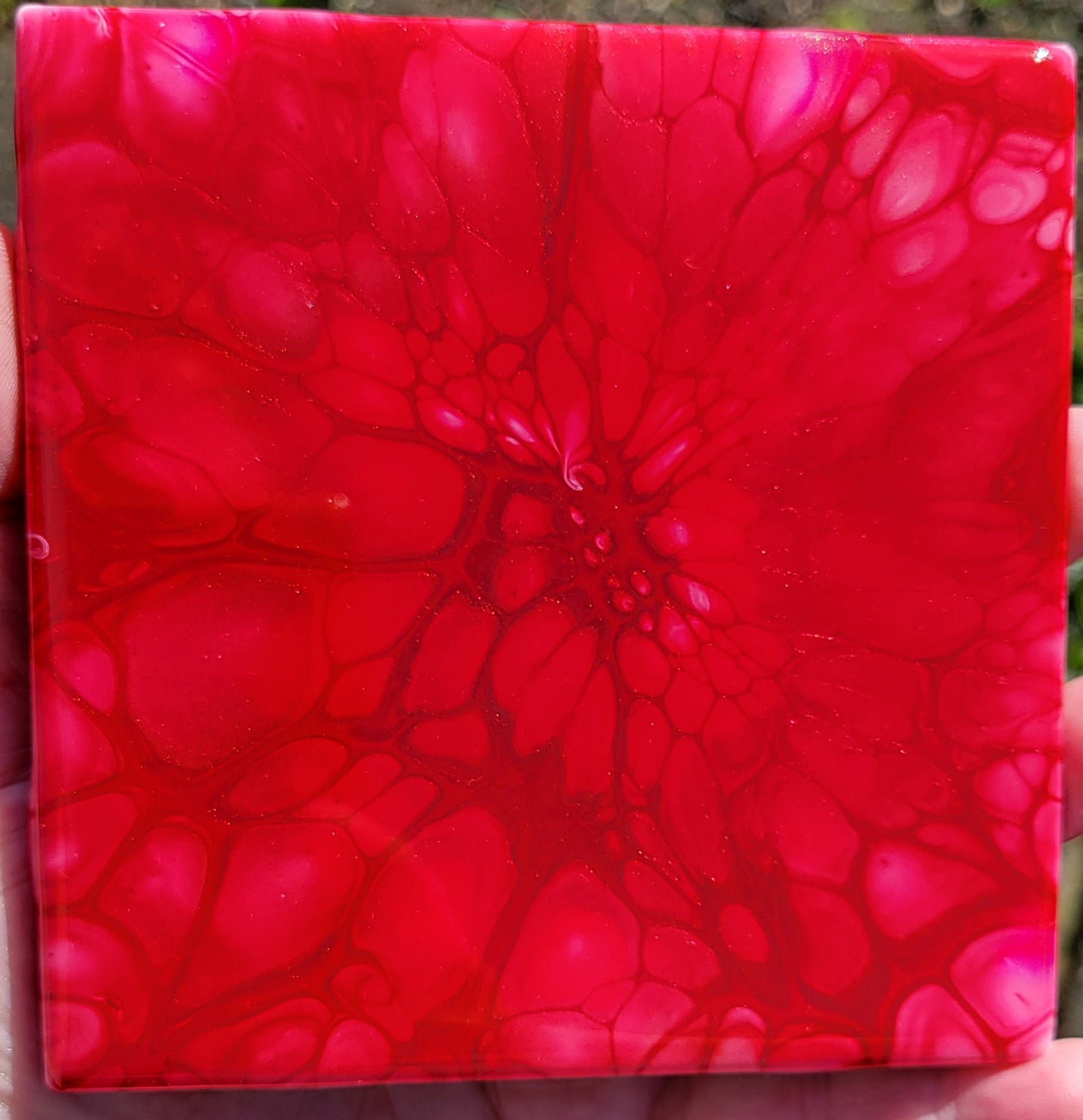 Fluid Art Bloom on a 4.25 inch Tile/Coaster with Cork Bottom