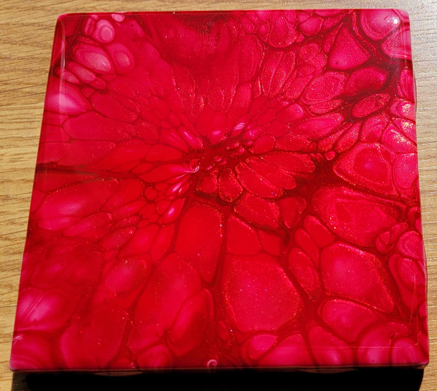 Fluid Art Bloom on a 4.25 inch Tile/Coaster with Cork Bottom