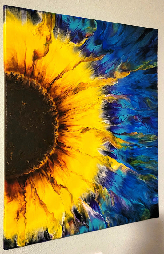 Original Fluid Art Sunflower Painting 16x20 inch