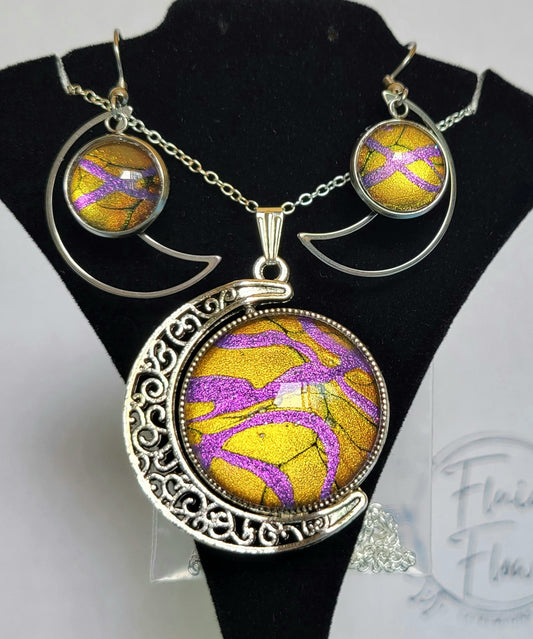 Handmade Fluid Art Earring and Necklace Set