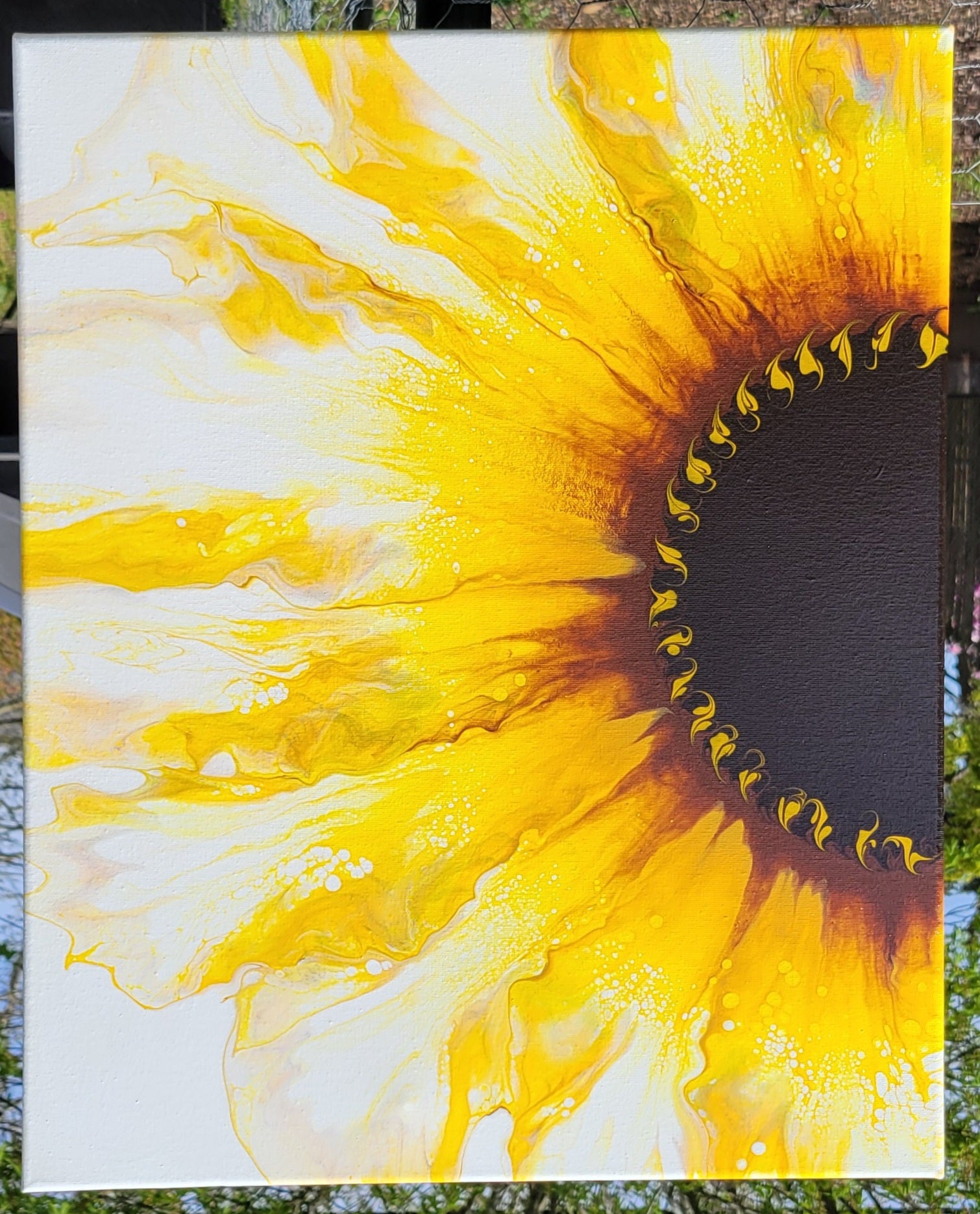 Original Fluid Art Sunflower Painting 16x20 inch – Fluid Flow Expressions