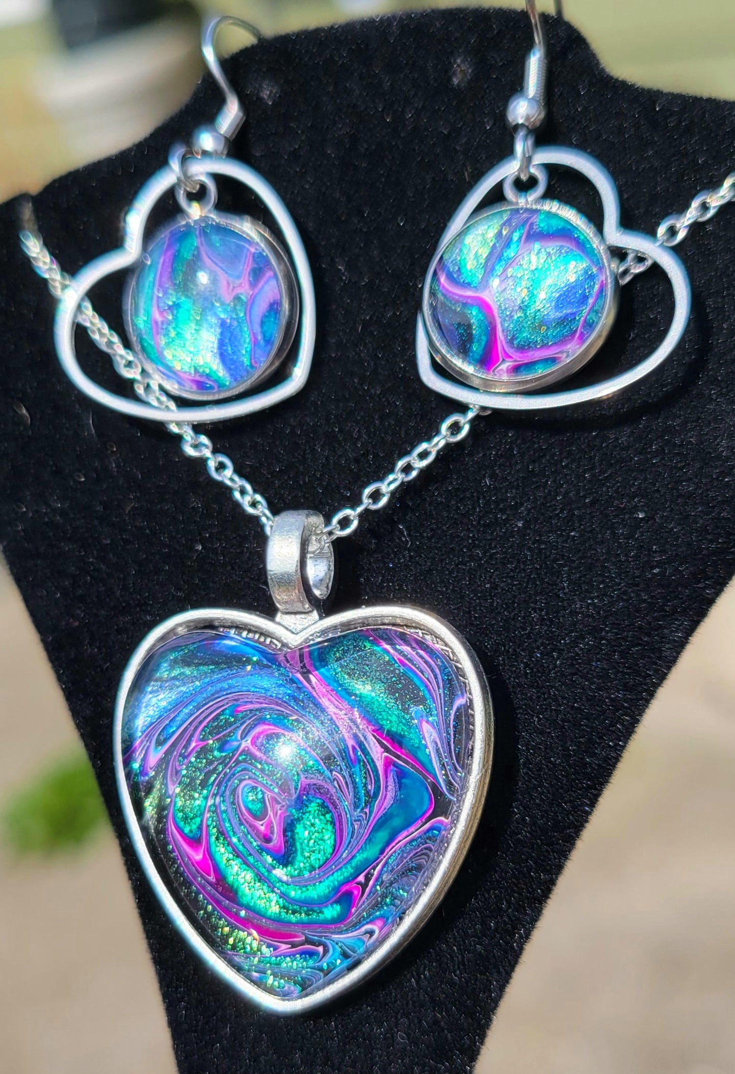 Handmade Fluid Art Earring and Necklace Set