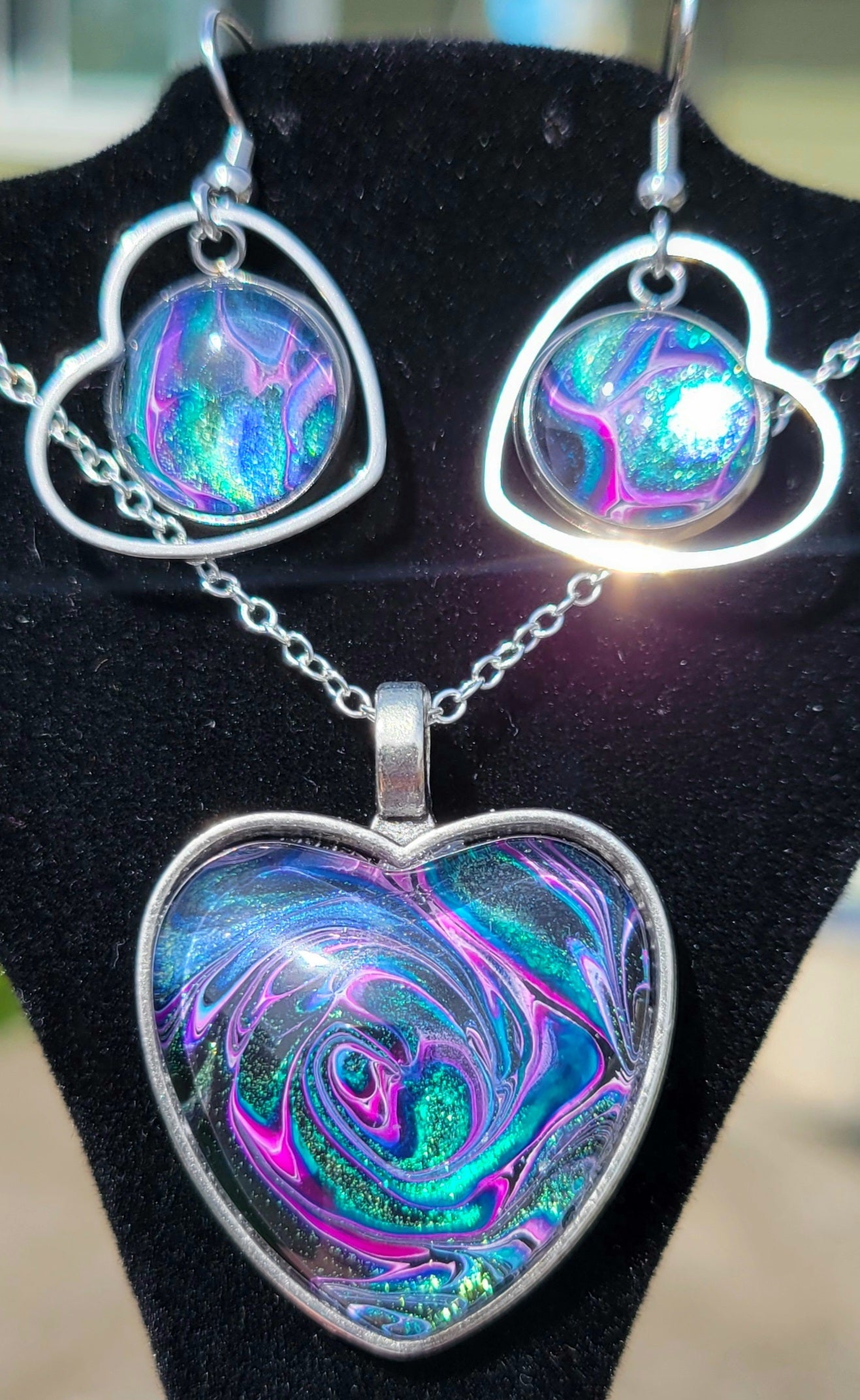 Handmade Fluid Art Earring and Necklace Set