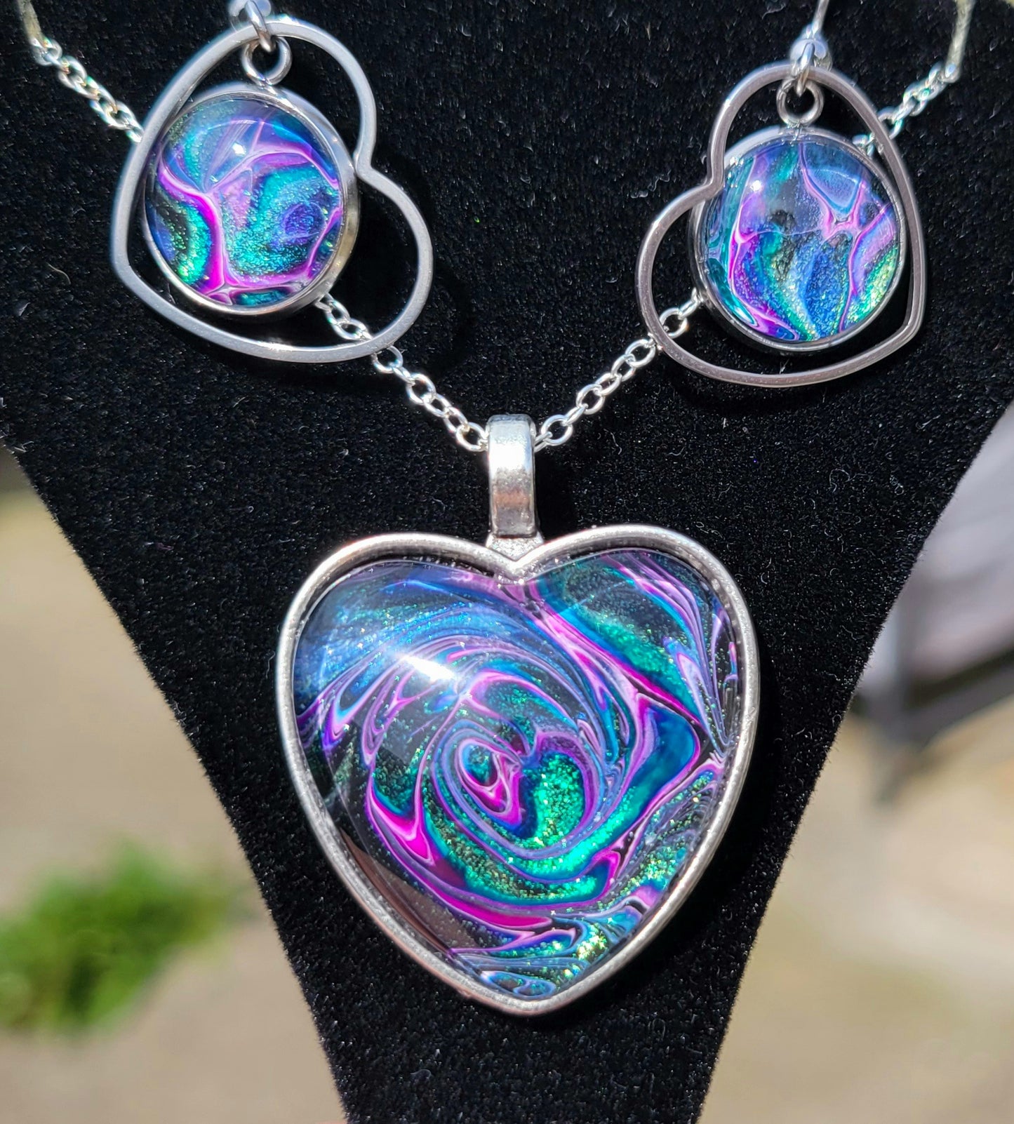 Handmade Fluid Art Earring and Necklace Set