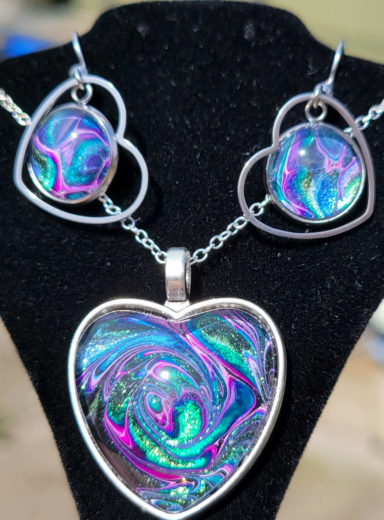 Handmade Fluid Art Earring and Necklace Set