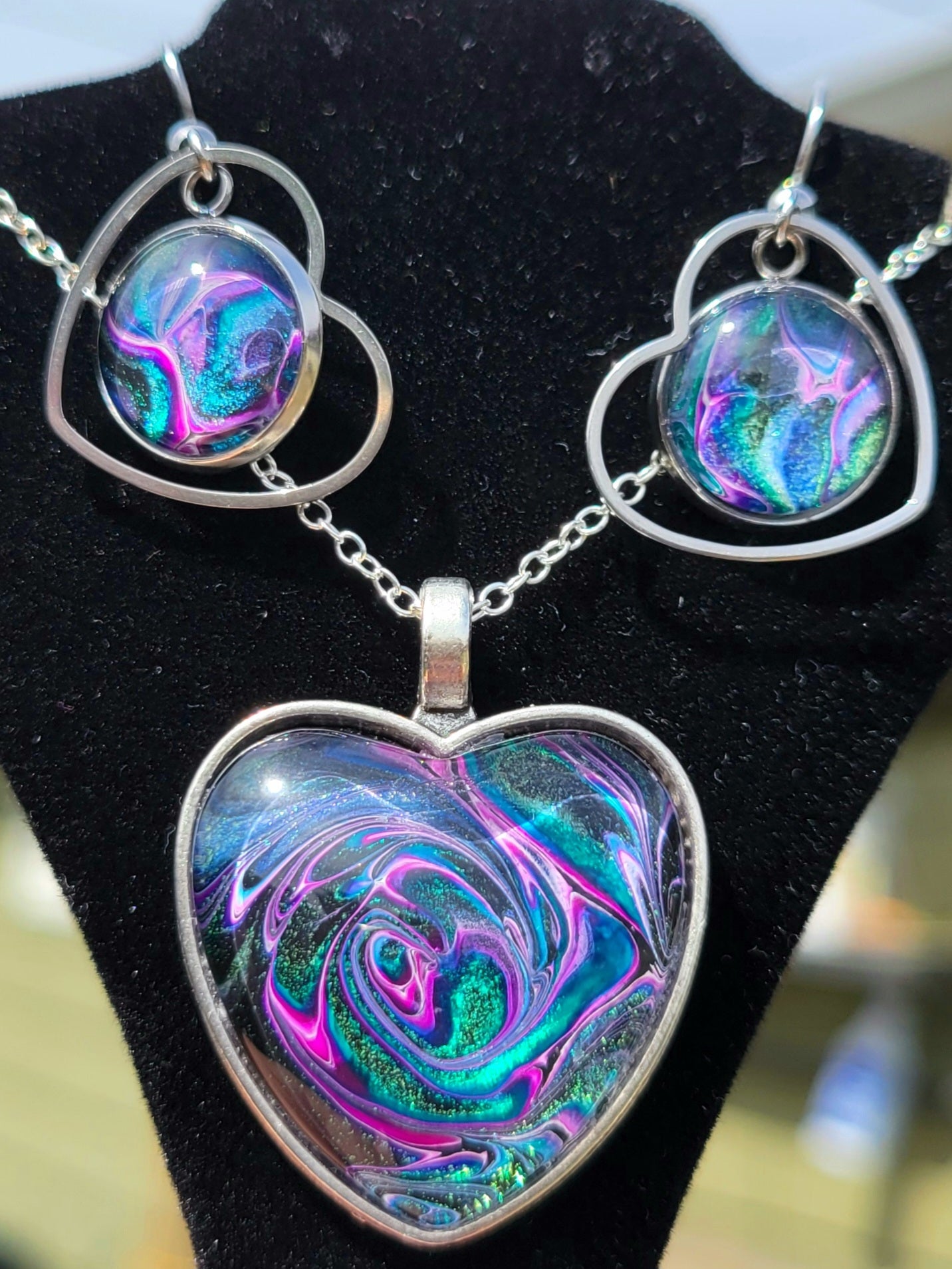 Handmade Fluid Art Earring and Necklace Set