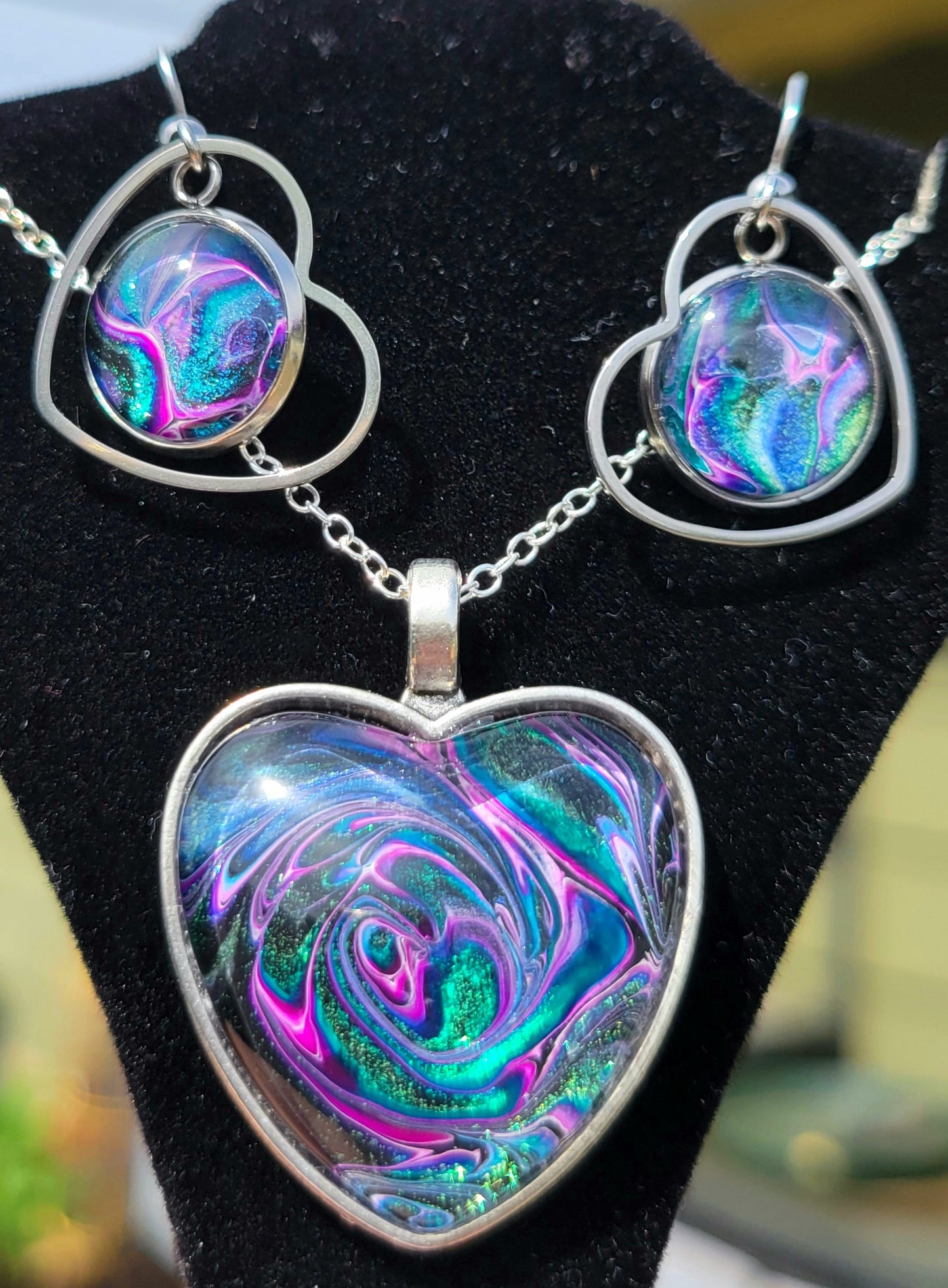 Handmade Fluid Art Earring and Necklace Set