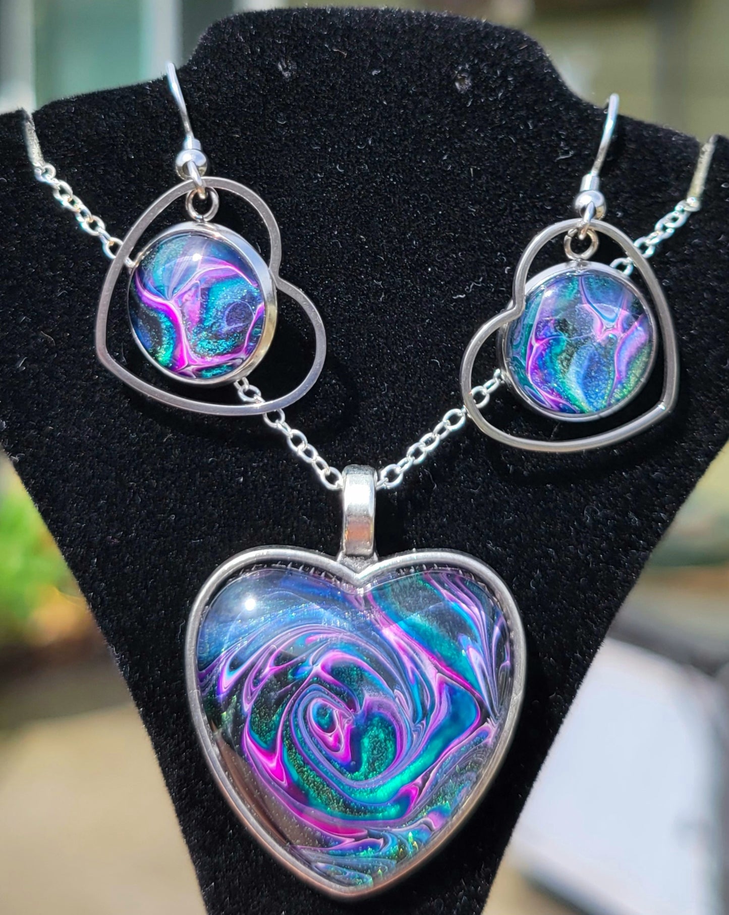 Handmade Fluid Art Earring and Necklace Set