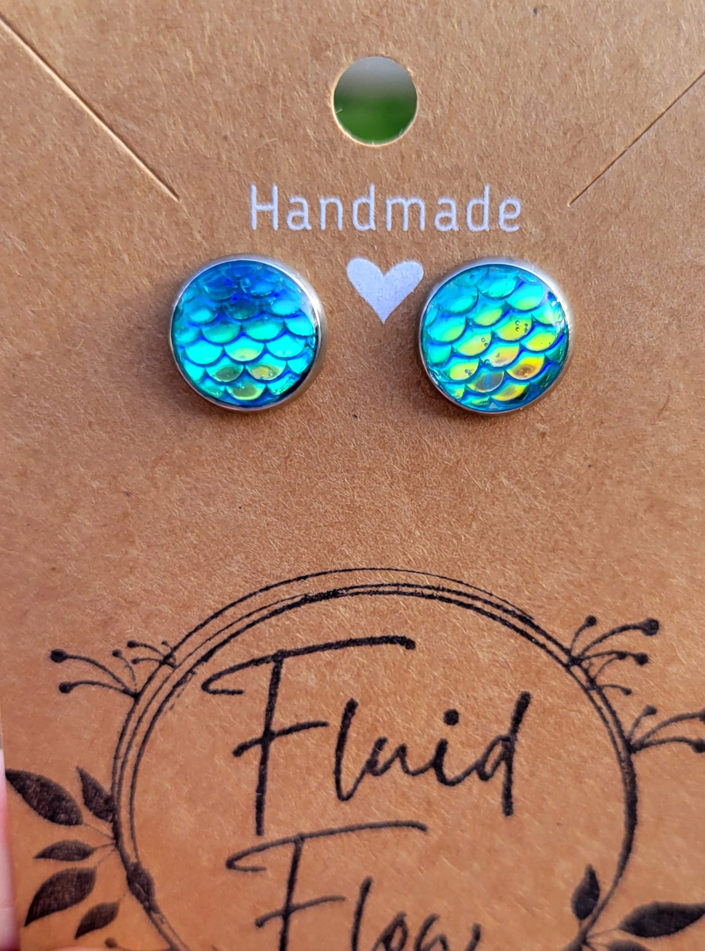 Stainless Steel Mermaid Scale Studded Earrings