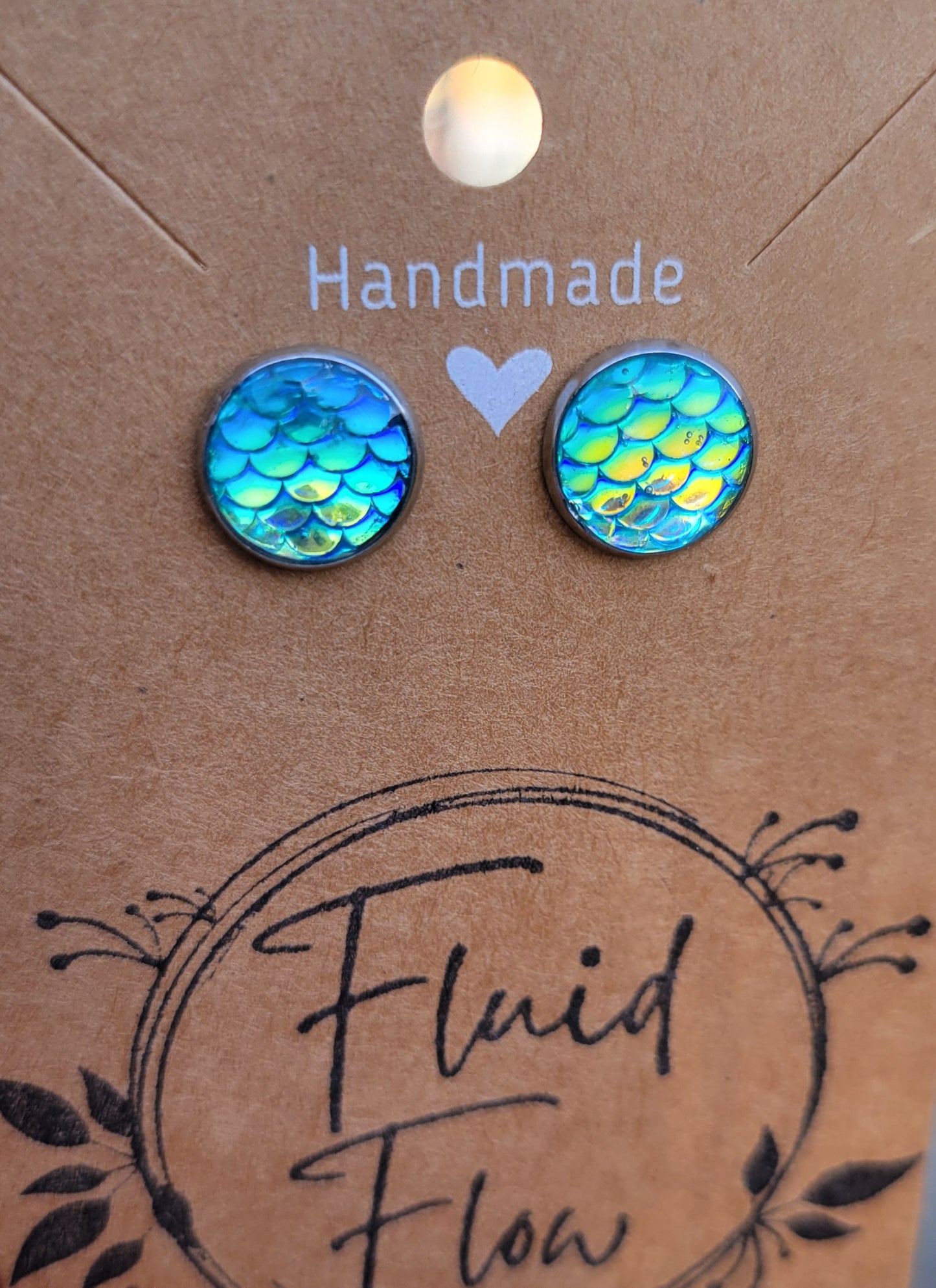 Stainless Steel Mermaid Scale Studded Earrings