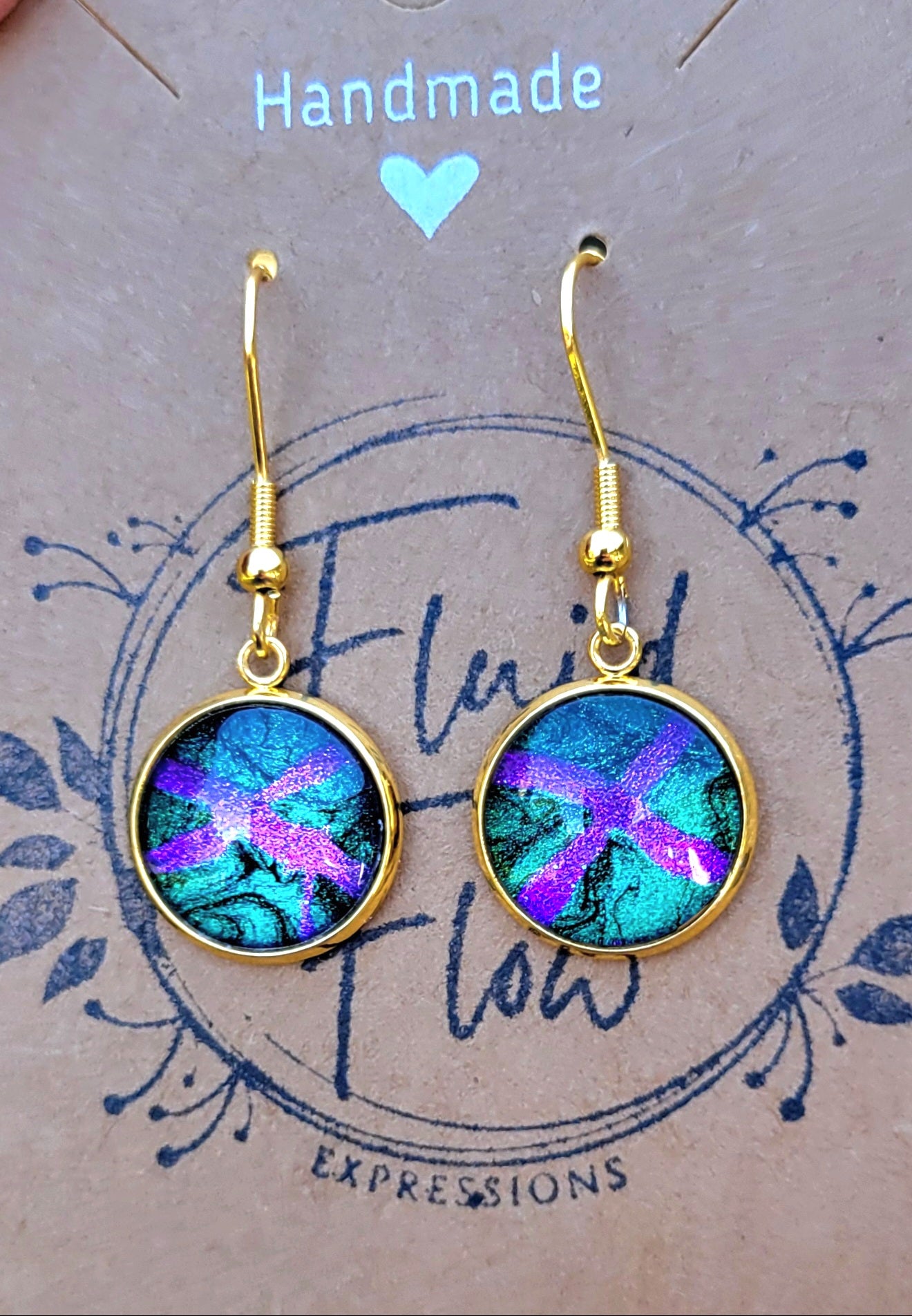 Handmade Colorshifting Gold Hook Earrings