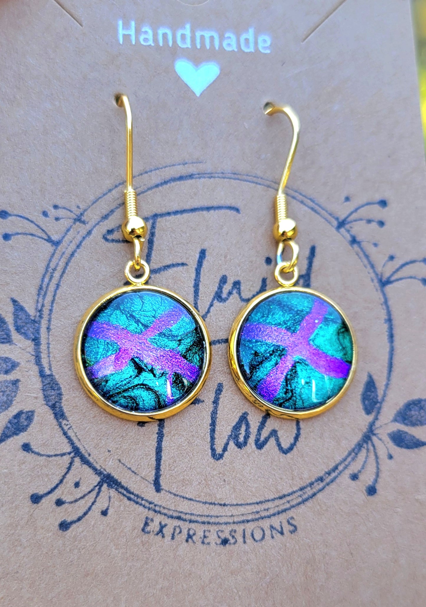 Handmade Colorshifting Gold Hook Earrings