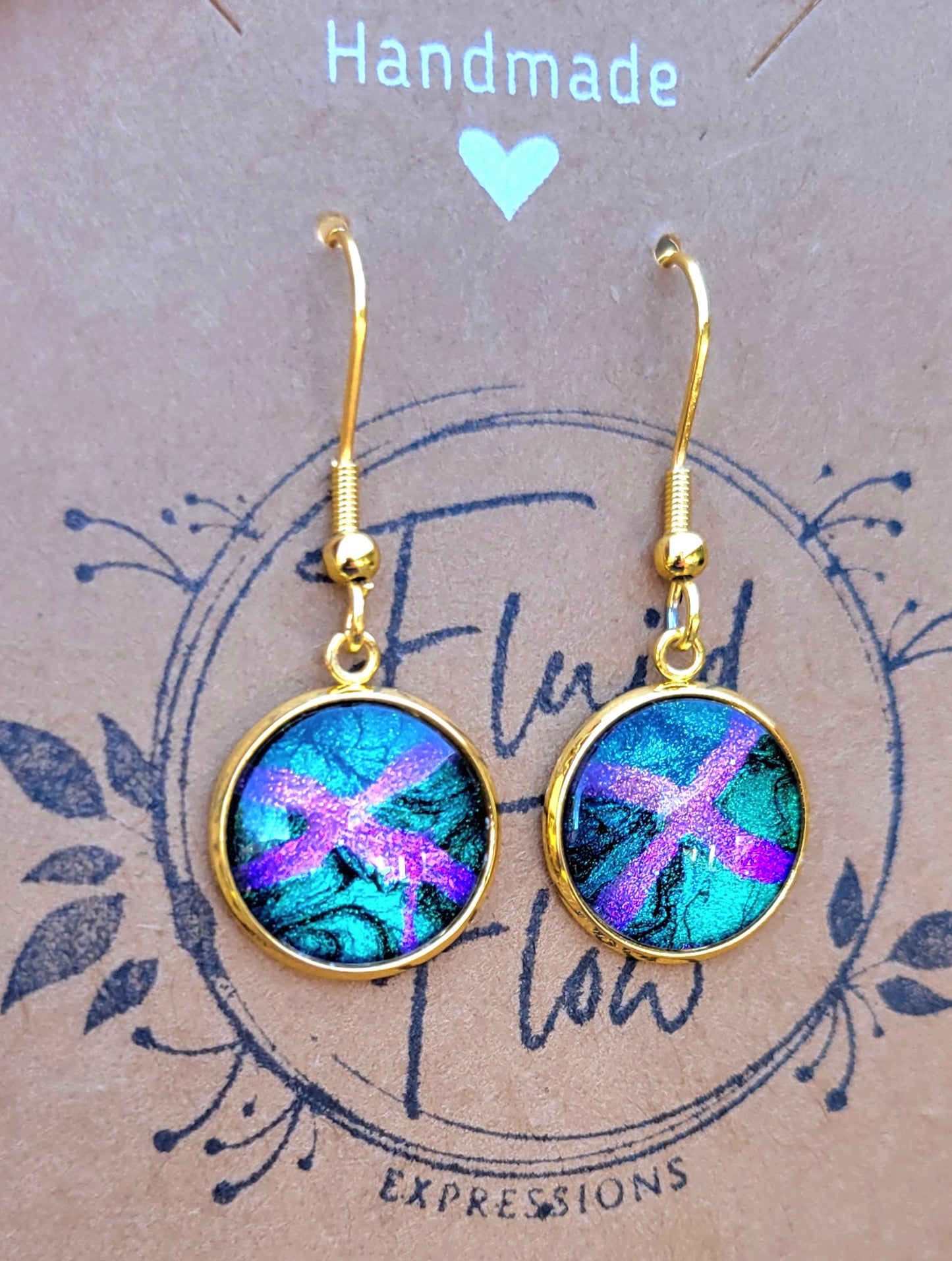 Handmade Colorshifting Gold Hook Earrings