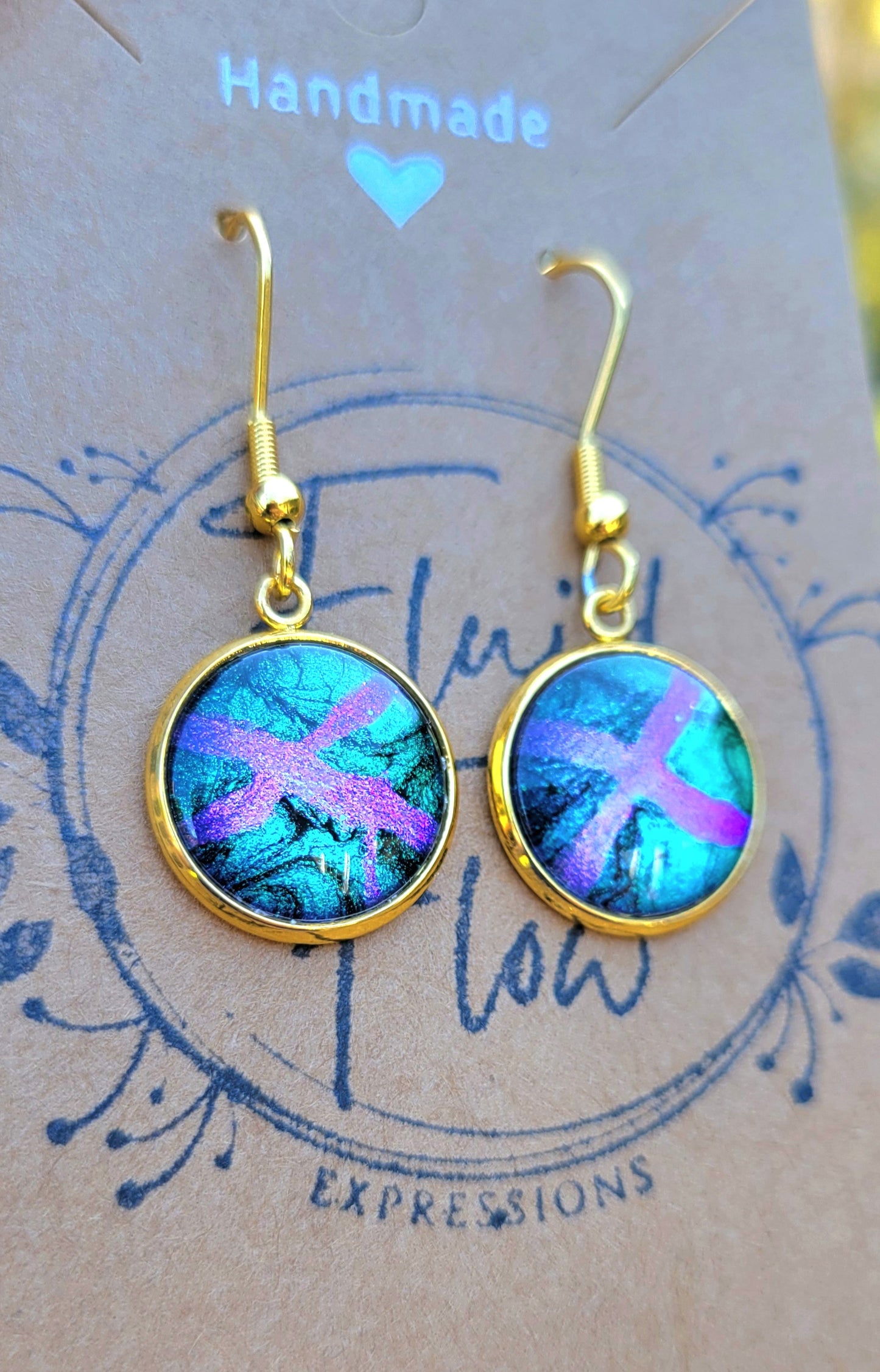 Handmade Colorshifting Gold Hook Earrings