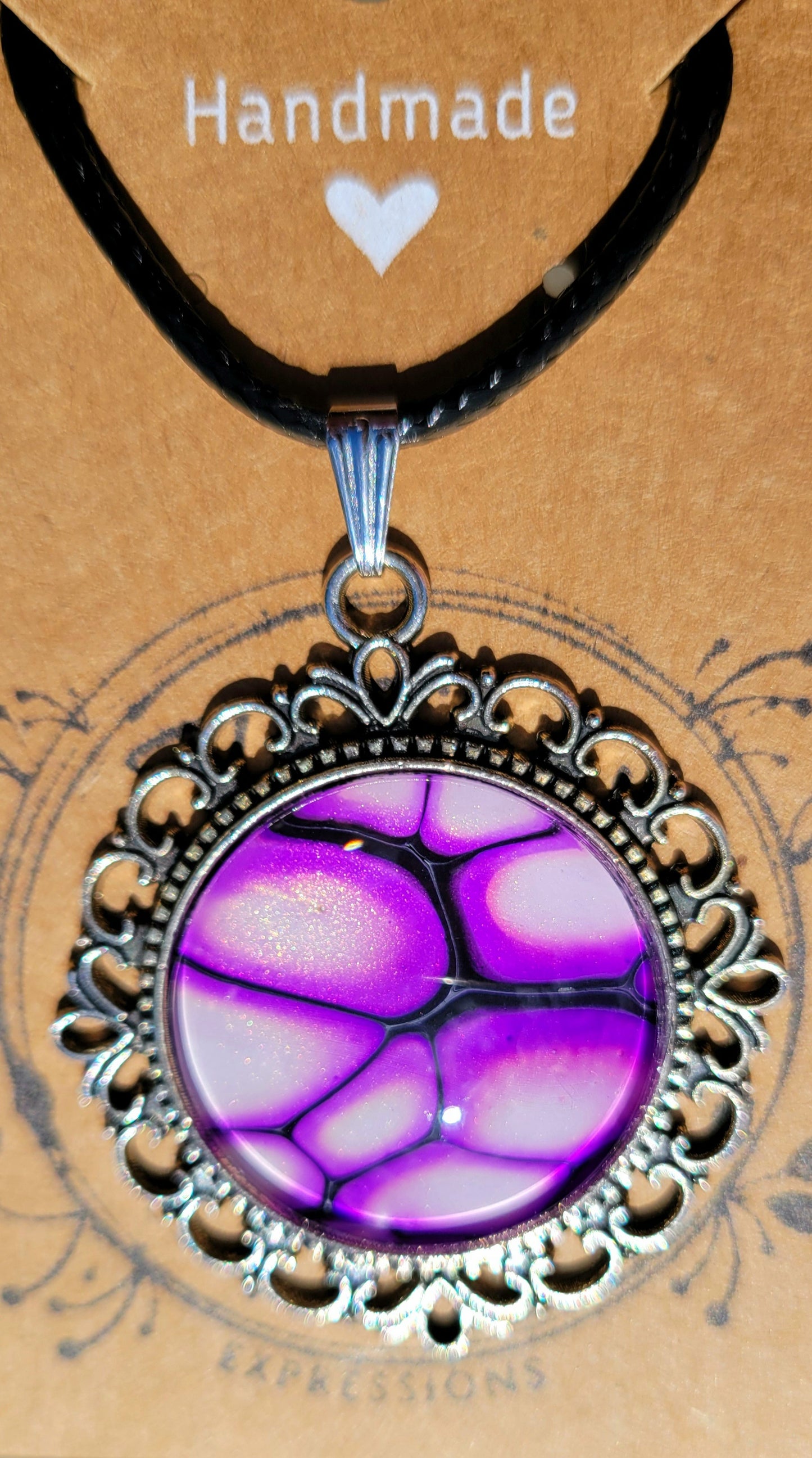 Handmade Fluid Art Colorshifting Decorative Pendant on a Braided Wax Leather Rope Necklace