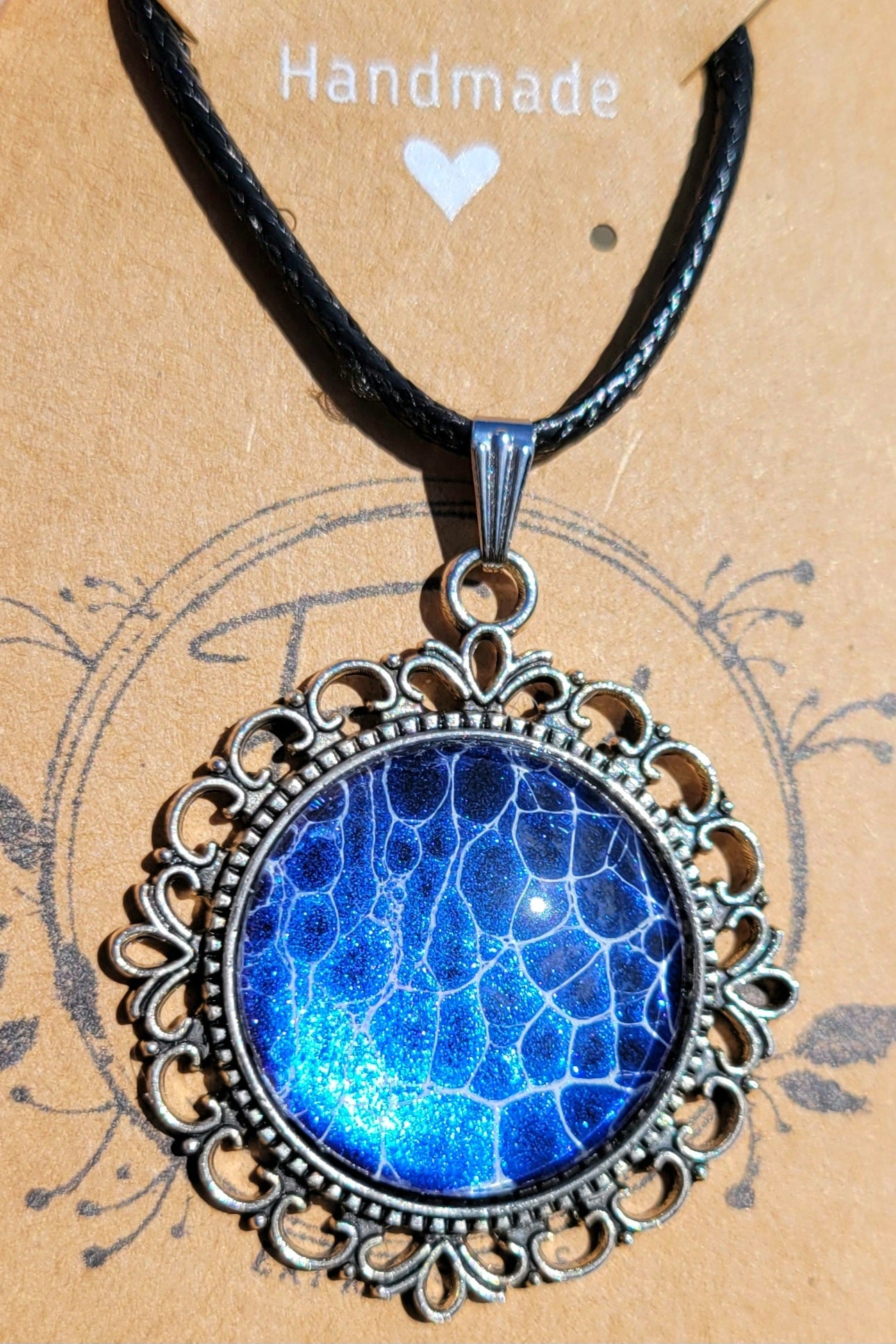 Handmade Fluid Art Colorshifting Decorative Pendant on a Braided Wax Leather Rope Necklace