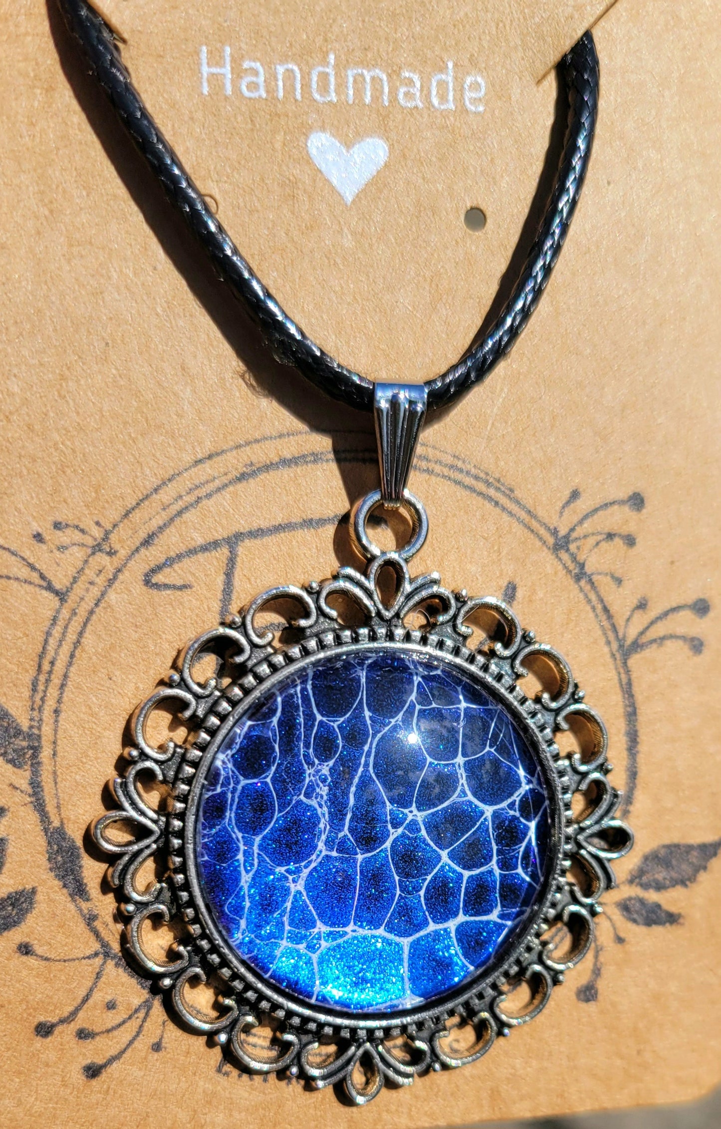 Handmade Fluid Art Colorshifting Decorative Pendant on a Braided Wax Leather Rope Necklace