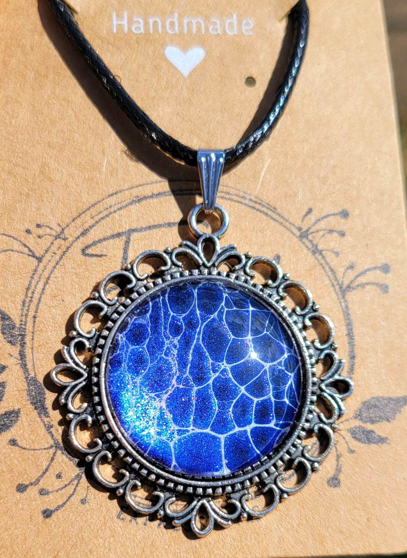 Handmade Fluid Art Colorshifting Decorative Pendant on a Braided Wax Leather Rope Necklace