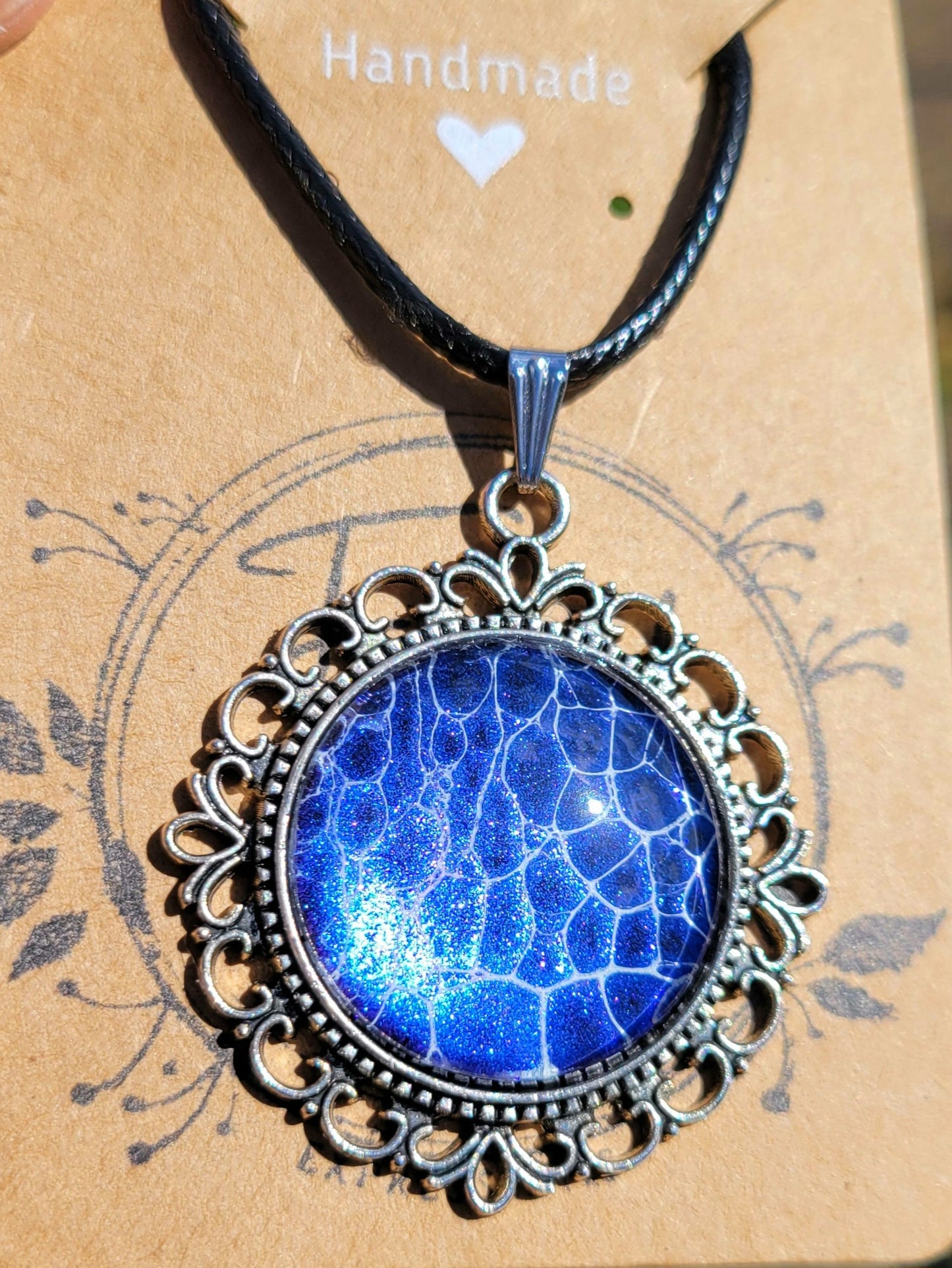 Handmade Fluid Art Colorshifting Decorative Pendant on a Braided Wax Leather Rope Necklace