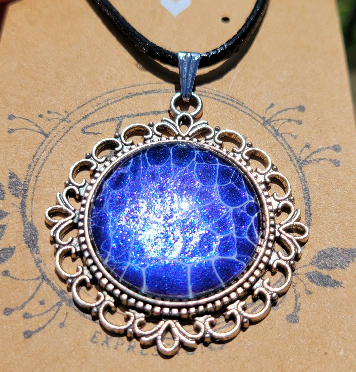 Handmade Fluid Art Colorshifting Decorative Pendant on a Braided Wax Leather Rope Necklace