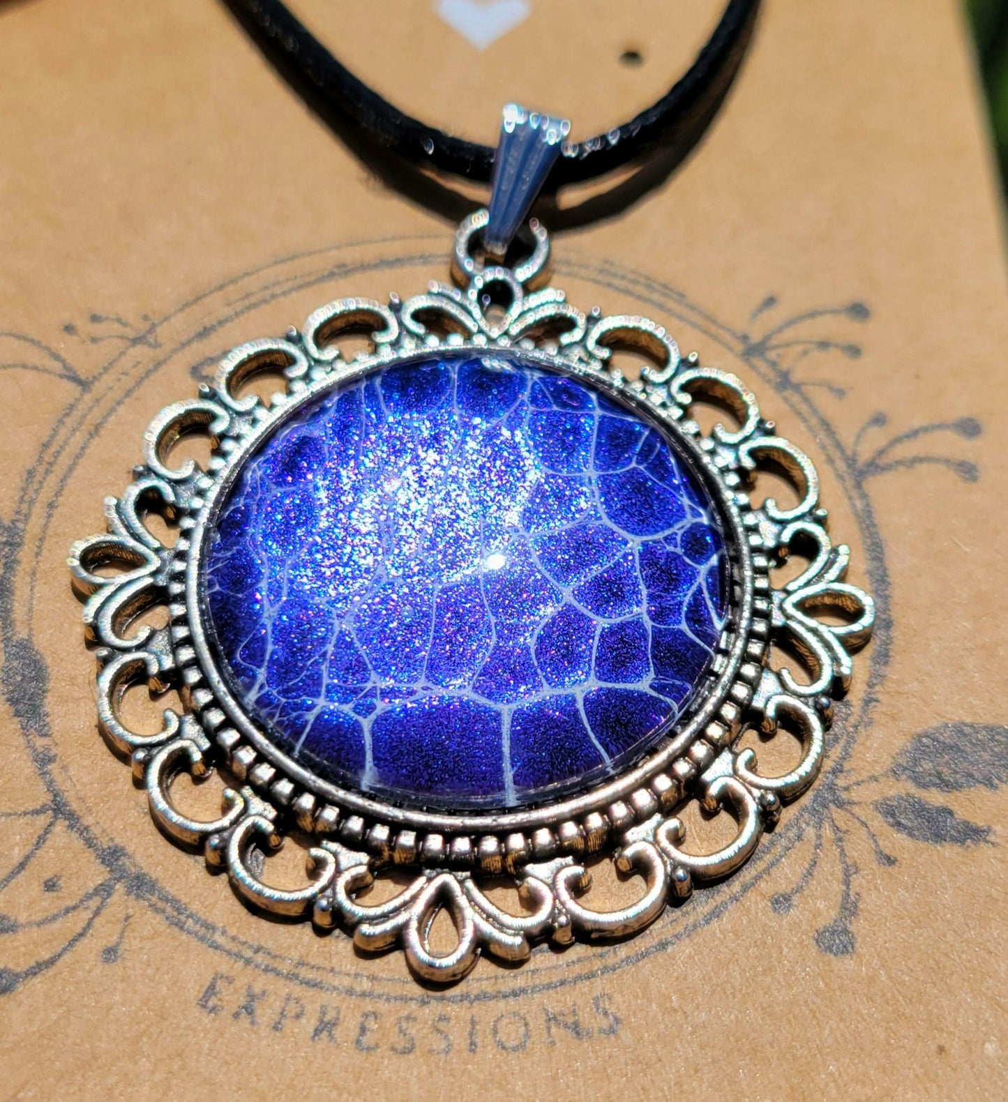 Handmade Fluid Art Colorshifting Decorative Pendant on a Braided Wax Leather Rope Necklace