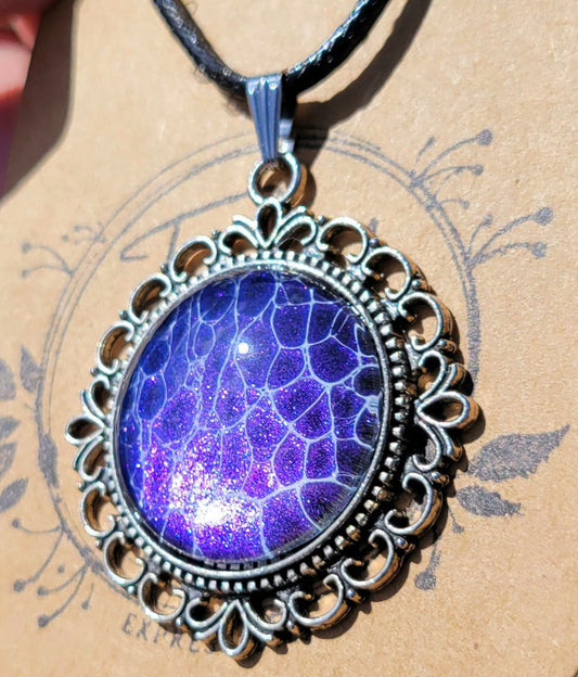 Handmade Fluid Art Colorshifting Decorative Pendant on a Braided Wax Leather Rope Necklace