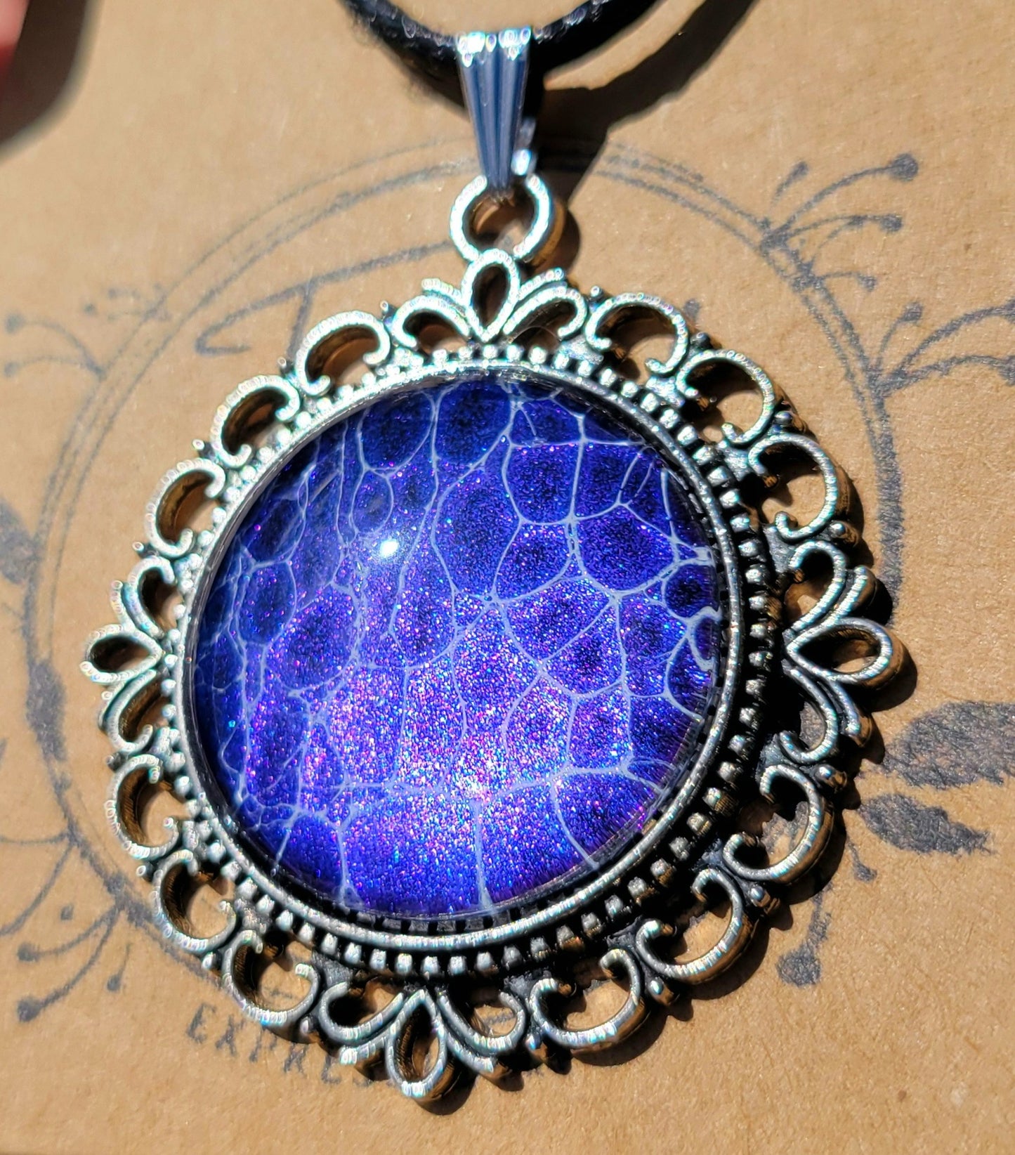 Handmade Fluid Art Colorshifting Decorative Pendant on a Braided Wax Leather Rope Necklace