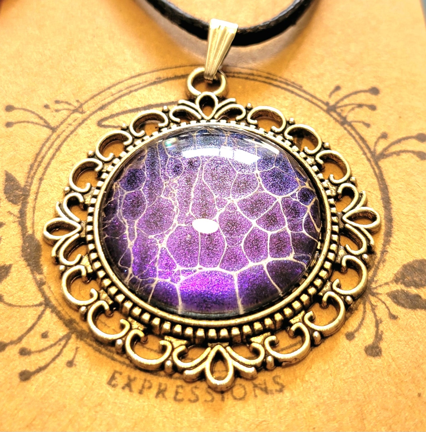 Handmade Fluid Art Colorshifting Decorative Pendant on a Braided Wax Leather Rope Necklace