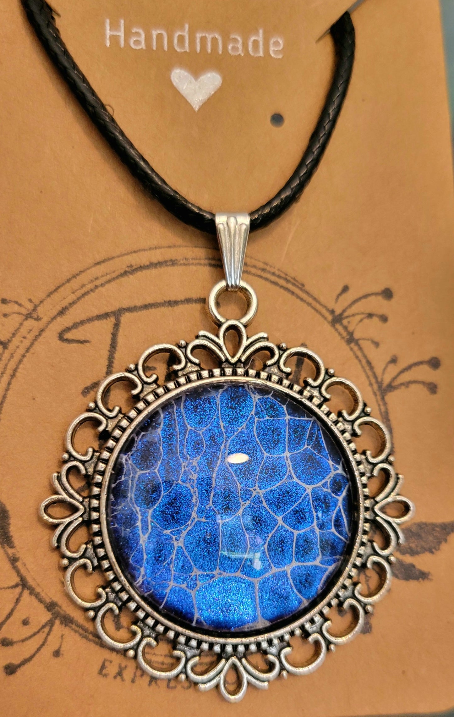 Handmade Fluid Art Colorshifting Decorative Pendant on a Braided Wax Leather Rope Necklace