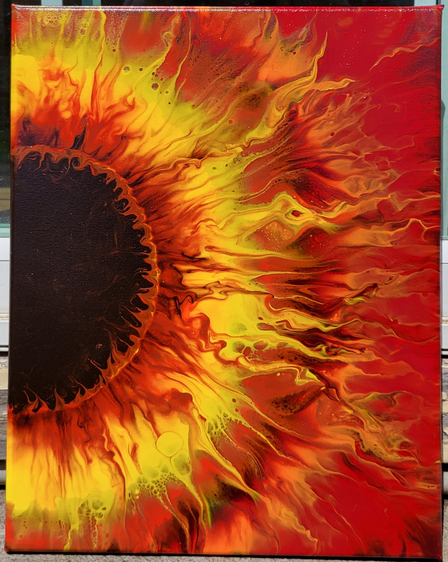 Original Fluid Art Sunflower Painting 12x16 inch canvas