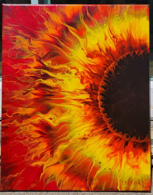 Original Fluid Art Sunflower Painting 12x16 inch canvas