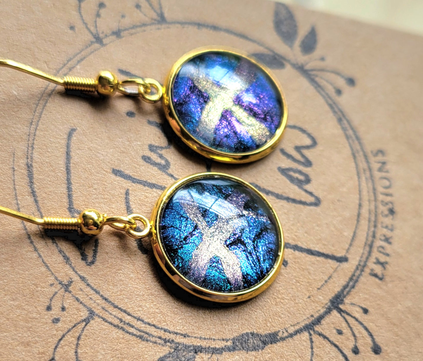 Handmade Colorshifting Gold Hook Earrings