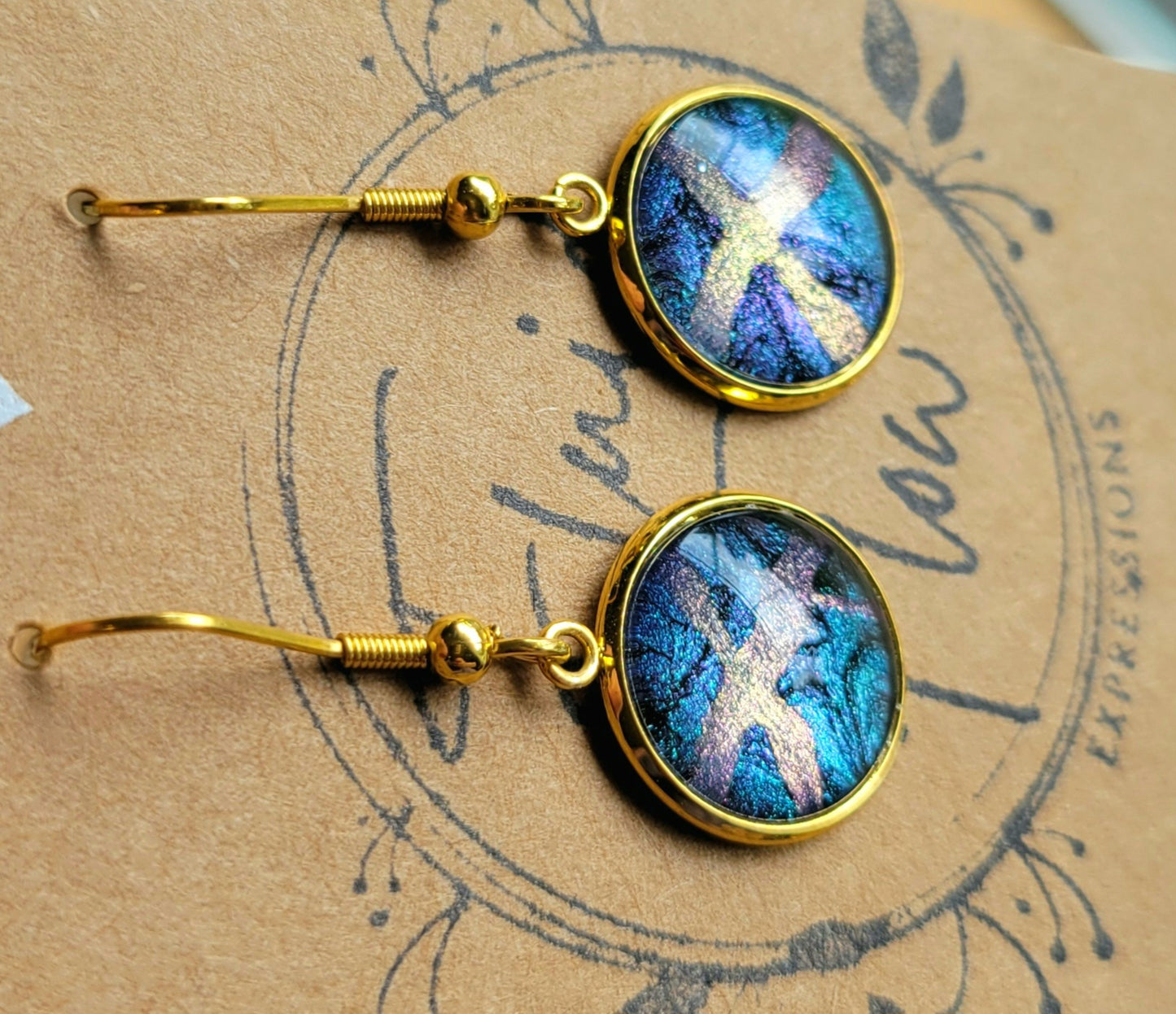 Handmade Colorshifting Gold Hook Earrings