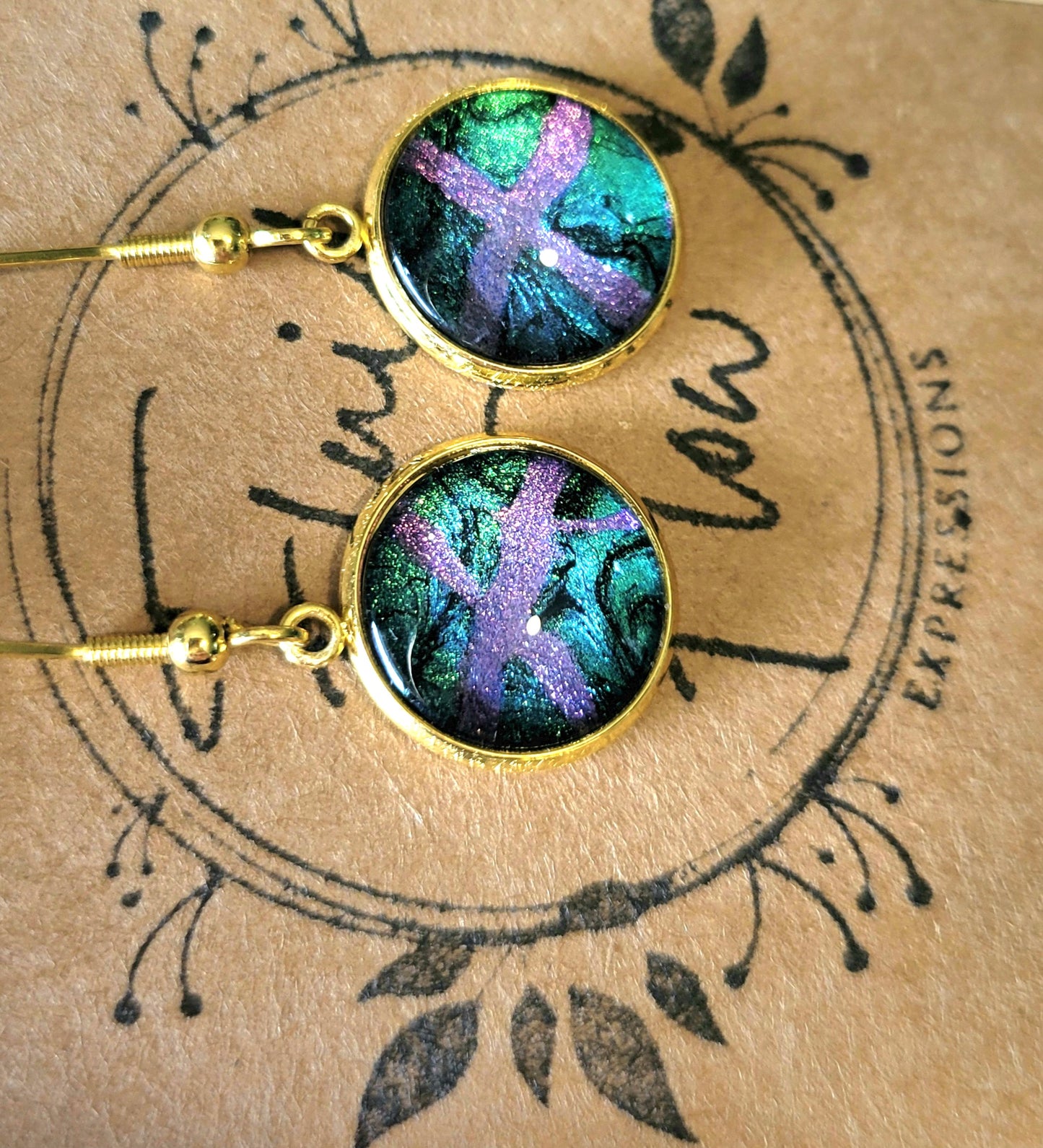 Handmade Colorshifting Gold Hook Earrings