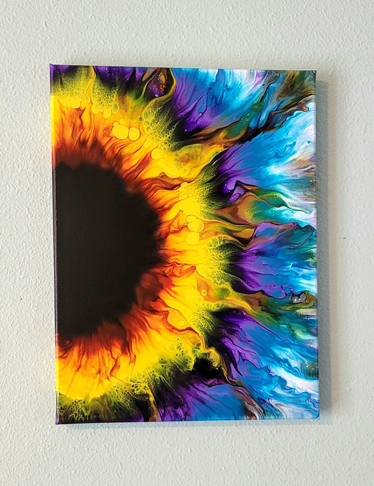 Original Fluid Art Sunflower Painting 12x16 inch Canvas