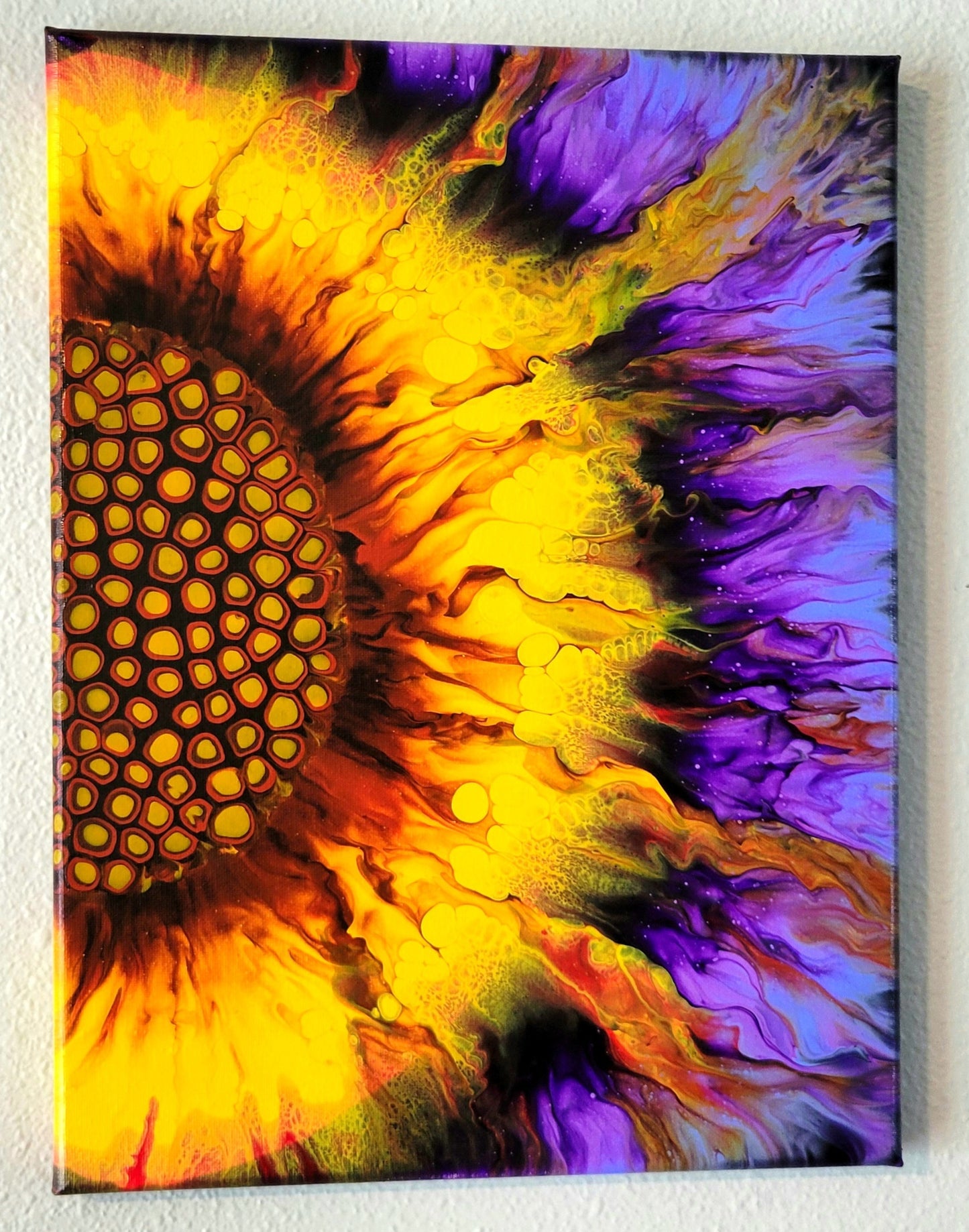 Original Fluid Art Sunflower Painting 12x16 inch Canvas