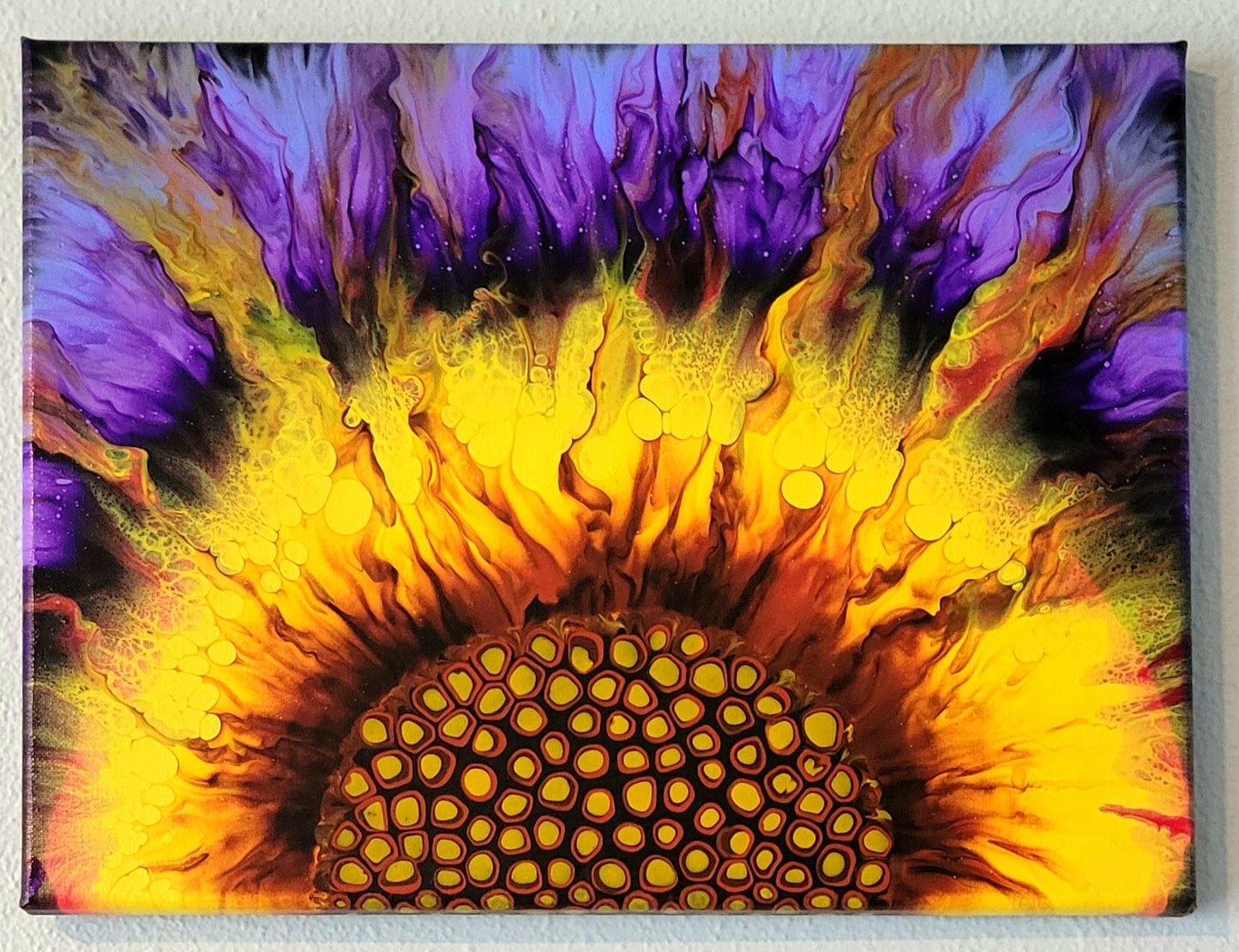 Original Fluid Art Sunflower Painting 12x16 inch Canvas