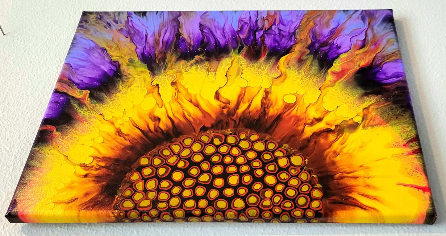 Original Fluid Art Sunflower Painting 12x16 inch Canvas