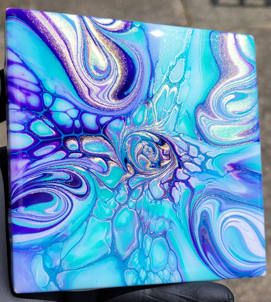 Fluid Art Bloom on a 4.25 inch Tile/Coaster with Cork Bottom