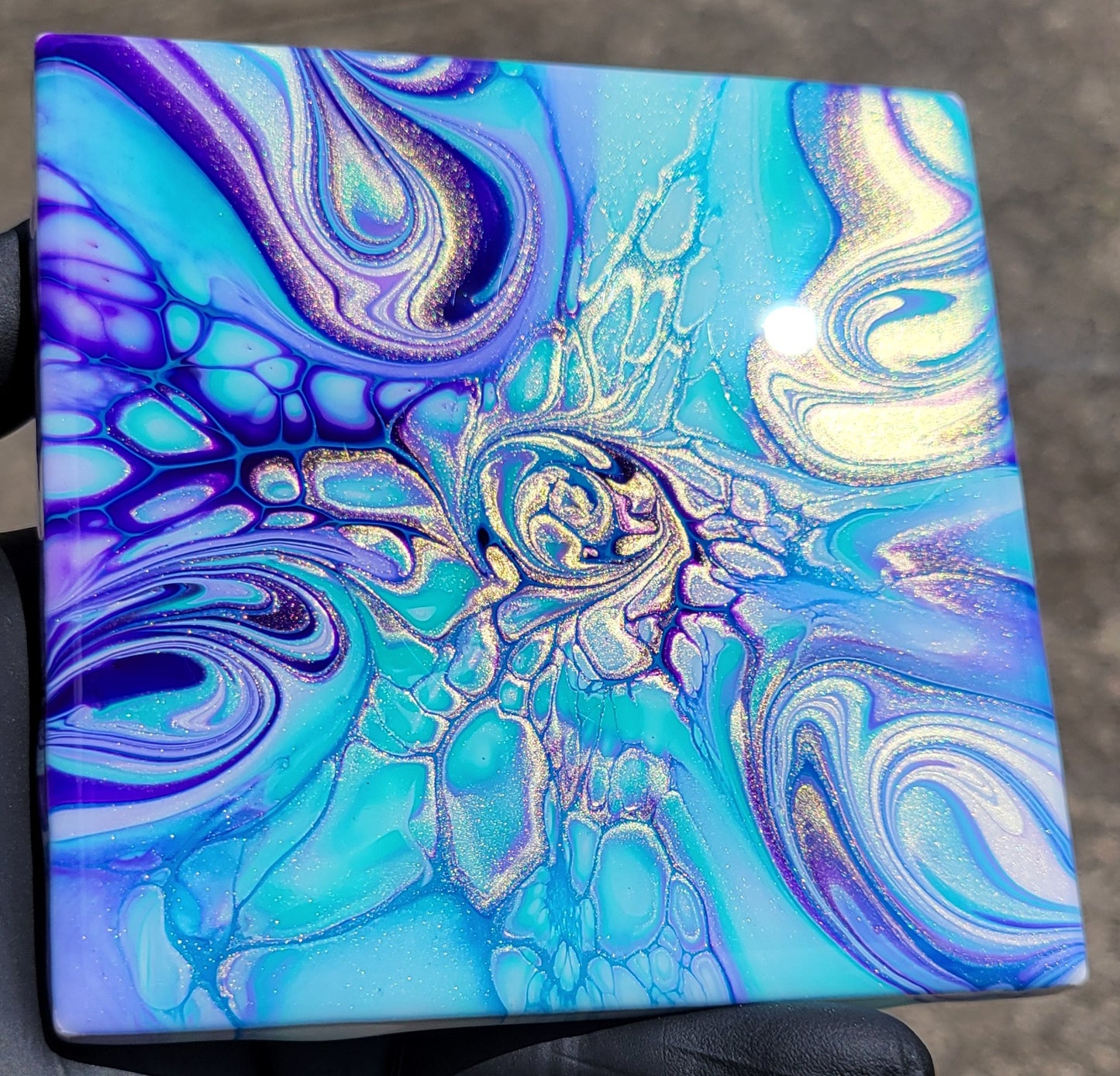 Fluid Art Bloom on a 4.25 inch Tile/Coaster with Cork Bottom