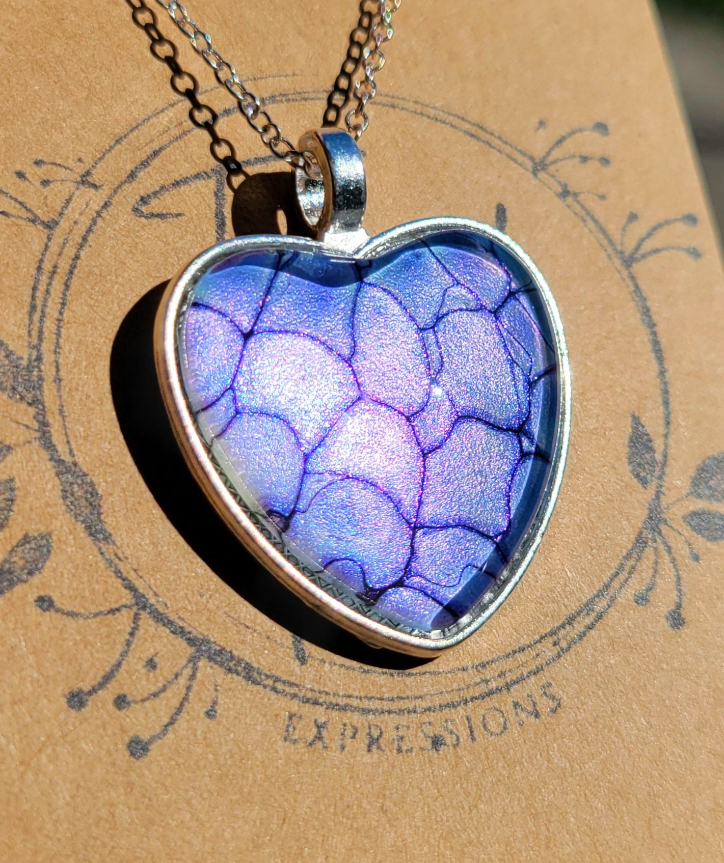 Handmade Fluid Art Colorshifting Heart Pendant with Silver Plated Necklace