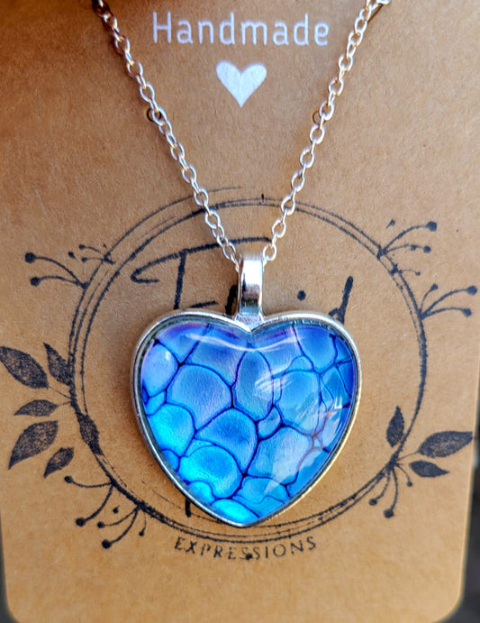 Handmade Fluid Art Colorshifting Heart Pendant with Silver Plated Necklace