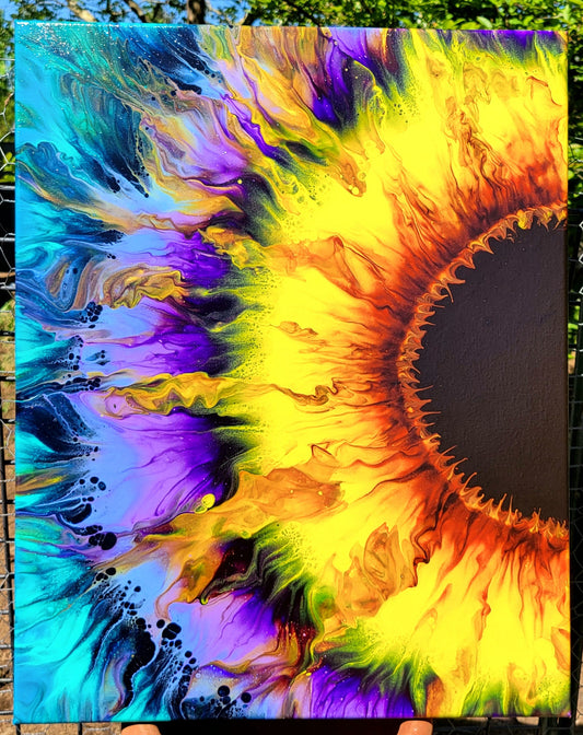 Original Fluid Art Sunflower Painting 16x20 inch