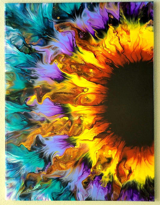 Original Fluid Art Sunflower Painting on an 18x24 inch Canvas
