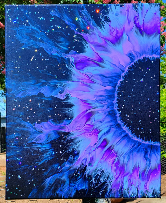 Original Fluid Art "Sweet Dreams" Abstract Galaxy Sunflower Painting