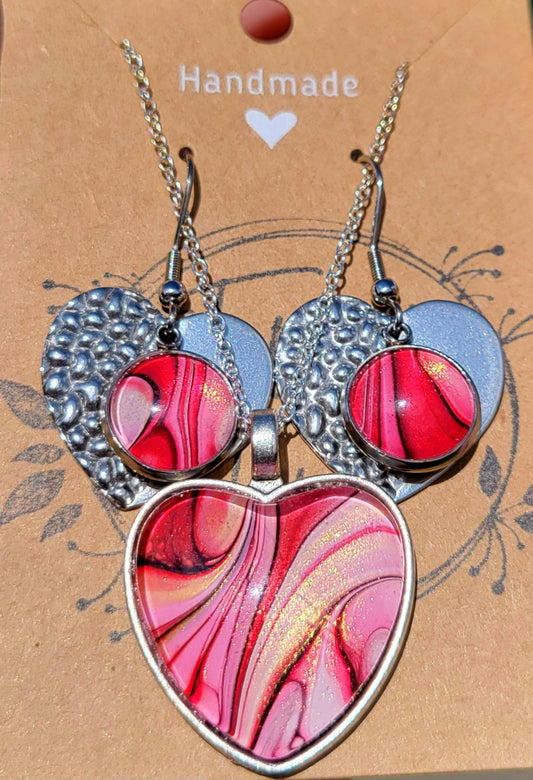 Handmade Fluid Art Earring and Necklace Set