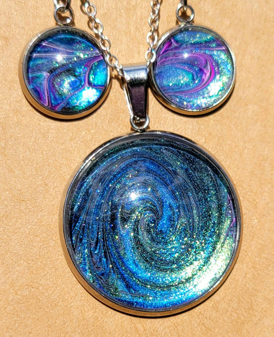 Handmade Fluid Art Earring and Necklace Set