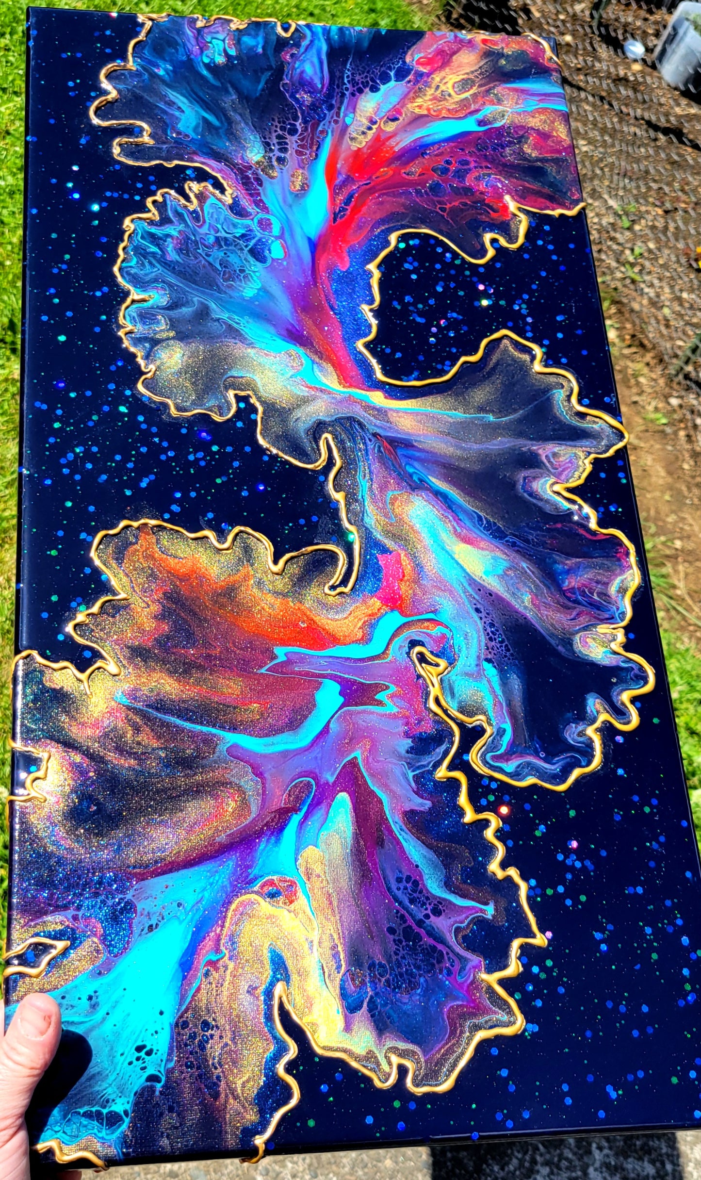 Original Acrylic Fluid Art Painting on a 12x24 Inch Canvas